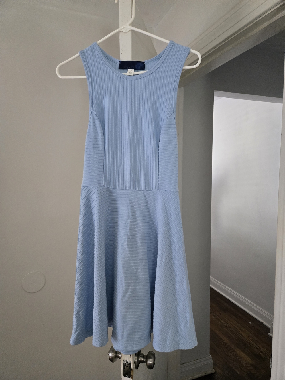 Blue Rain Sky Blue Ribbed Fit & Flare Dress